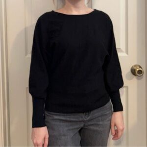 Black Soft Stretchy Sweater with Balloon Sleeves and Elastic Cuffs and Waist